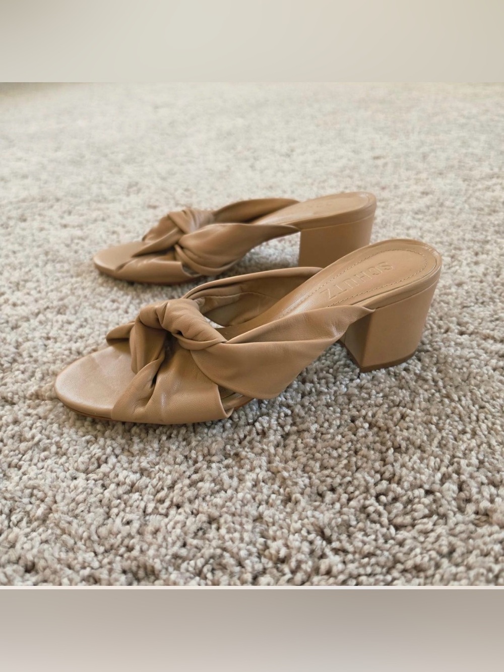 Schutz Tan Neutral Knotted Leather Low Heel Slides